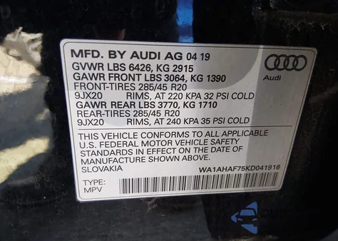2019 Audi Q7 45 Premium from USA, damaged, VIN WA1AHAF75KD041916
